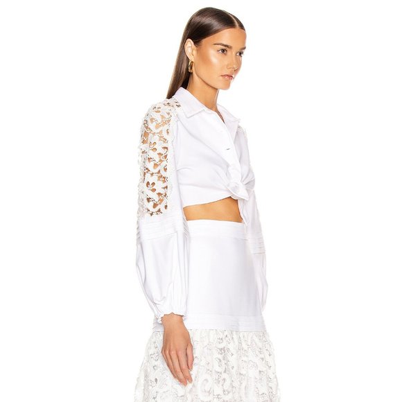 Alexis White Cropped Lace Inset Shirt, size Small. - Picture 12 of 14